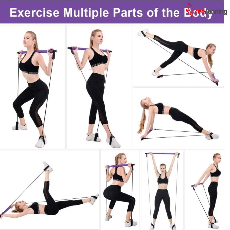 Freerunning Portable Pilates Bar Kit with Resistance Band Yoga Exercise ...